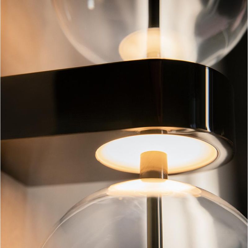 DOUBLE MOON APPLIQUE 2 LUCI CON SFERE FUME E BASE MAGNETICA NERA LED 8W LUCE 3000K DESIGN MODERNO