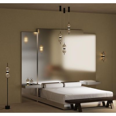 DOUBLE MOON PIANTANA  A 2 LUCI NERA CON SFERE FUME LED 15W LUCE 3000K DIMMERABILE DESIGN MODERNO
