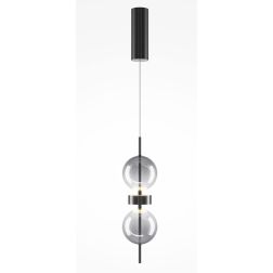 DOUBLE MOON SOSPENSIONE CON 2 SFERE IN VETRO FUME LED 8W LUCE 3000K DESIGN MODERNO