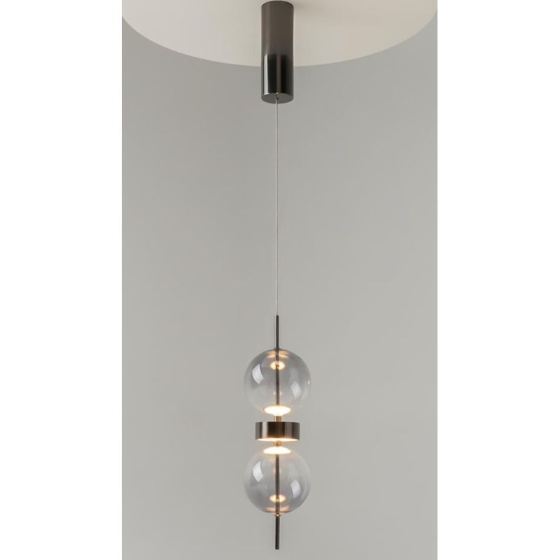 DOUBLE MOON SOSPENSIONE CON 2 SFERE IN VETRO FUME LED 8W LUCE 3000K DESIGN MODERNO