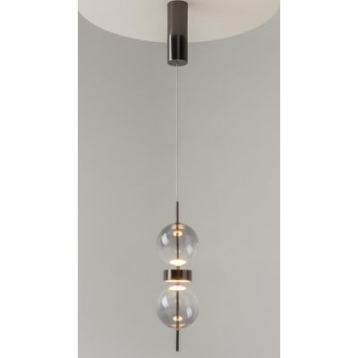 DOUBLE MOON SOSPENSIONE CON 2 SFERE IN VETRO FUME LED 8W LUCE 3000K DESIGN MODERNO
