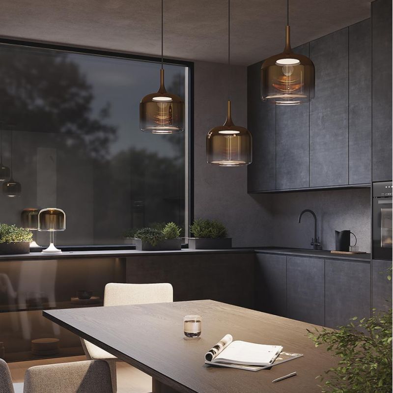 SPIRITO SOSPENSIONE SINGOLA D26 CM IN VETRO SFUMATO 3 COLORI LED 12W LUCE 3000K DESIGN MODERNO