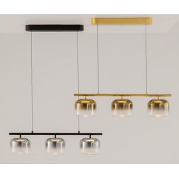 SPIRITO SOSPENSIONE A 3 SINGOLA CON DIFFUSORI IN VETRO SFUMATO 3 COLORI LED 14W LUCE 3000K DIMMERABILE