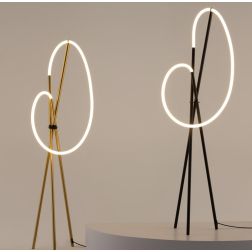 CROCHET LAMPADA DA TERRA A LED 36W NERA O OTTONE H160 CM LUCE 3000K DIMMERABILE DESIGN MODERNO