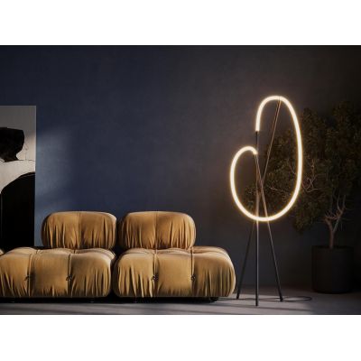 CROCHET LAMPADA DA TERRA A LED 36W NERA O OTTONE H160 CM LUCE 3000K DIMMERABILE DESIGN MODERNO