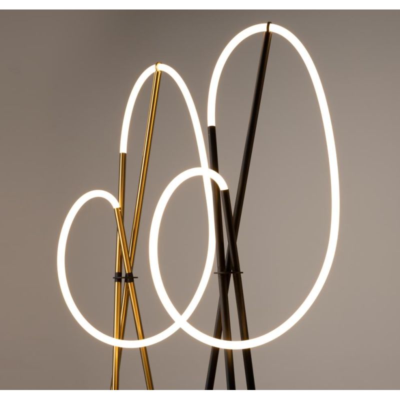 CROCHET LAMPADA DA TERRA A LED 36W NERA O OTTONE H160 CM LUCE 3000K DIMMERABILE DESIGN MODERNO