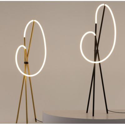 CROCHET LAMPADA DA TERRA A LED 36W NERA O OTTONE H160 CM LUCE 3000K DIMMERABILE DESIGN MODERNO