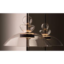 BANGKOK SOSPENSIONE MODERNA D40 CM LED 12W LUCE 3000K METALLO NERO E DIFFUSORE VETRO IN 4 COLORI