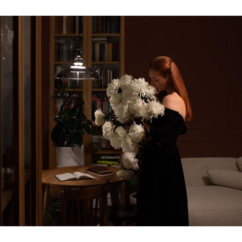 BANGKOK SOSPENSIONE MODERNA D40 CM LED 12W LUCE 3000K METALLO NERO E DIFFUSORE VETRO IN 4 COLORI