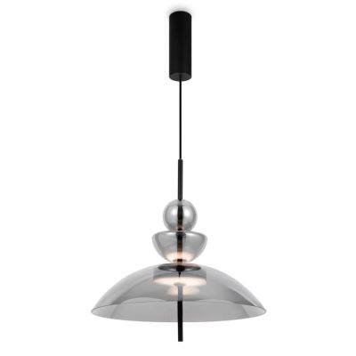 BANGKOK SOSPENSIONE MODERNA D40 CM LED 12W LUCE 3000K METALLO NERO E DIFFUSORE VETRO IN 4 COLORI