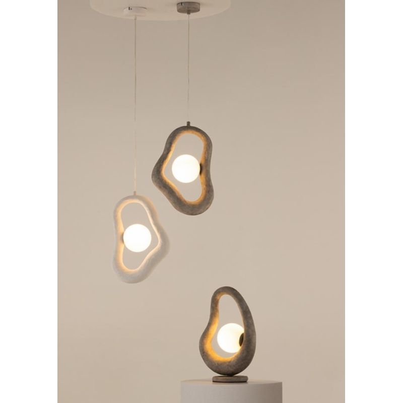 OPUS SOSPENSIONE SINGOLA GRIGIA O BIANCA IN POLIRESINA POROSA LAMPADINA ATTACCO G9 DESIGN MODERNO