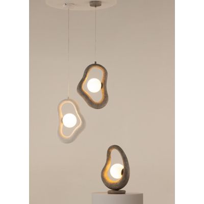 OPUS SOSPENSIONE SINGOLA GRIGIA O BIANCA IN POLIRESINA POROSA LAMPADINA ATTACCO G9 DESIGN MODERNO