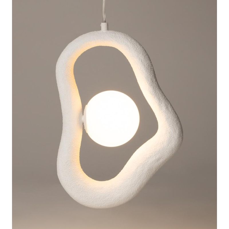 OPUS SOSPENSIONE SINGOLA GRIGIA O BIANCA IN POLIRESINA POROSA LAMPADINA ATTACCO G9 DESIGN MODERNO