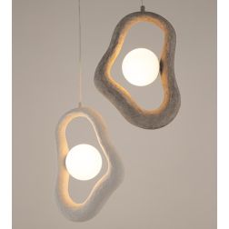 OPUS SOSPENSIONE SINGOLA GRIGIA O BIANCA IN POLIRESINA POROSA LAMPADINA ATTACCO G9 DESIGN MODERNO