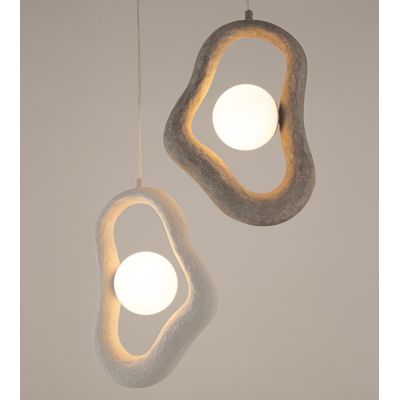 OPUS SOSPENSIONE SINGOLA GRIGIA O BIANCA IN POLIRESINA POROSA LAMPADINA ATTACCO G9 DESIGN MODERNO