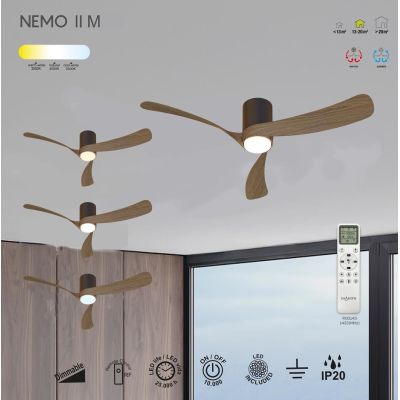 NEMO II VENTILATORE A 3 PALE D122 CM LED 19W LUCE DIMMERABILE 4 COLORI TELECOMANDO INCLUSO