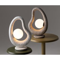 OPUS LUMETTO DA TAVOLO GRIGIO O BIANCO IN POLIRESINA POROSA LAMPADINA ATTACCO G9 DESIGN MODERNO