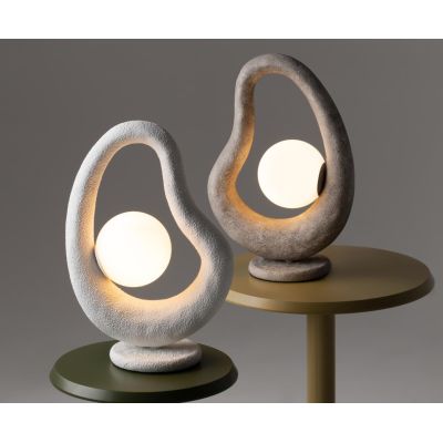 OPUS LUMETTO DA TAVOLO GRIGIO O BIANCO IN POLIRESINA POROSA LAMPADINA ATTACCO G9 DESIGN MODERNO