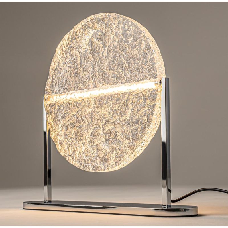 MANGATA LAMPADA DA TAVOLO IN VETRO CON BASE CROMATA LED 7W LUCE 3000K DIMMERABILE DESIGN MODERNO