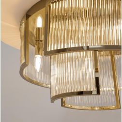FRAME PLAFONIERA CLASSICA IN METALLO ORO E VETRO TRASPARENTE RIGATO 2 MISURE LAMPADINE ATTACCO E14 2