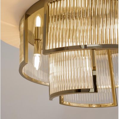FRAME PLAFONIERA CLASSICA IN METALLO ORO E VETRO TRASPARENTE RIGATO 2 MISURE LAMPADINE ATTACCO E14