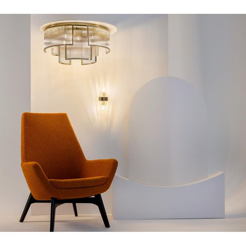 FRAME PLAFONIERA CLASSICA IN METALLO ORO E VETRO TRASPARENTE RIGATO 2 MISURE LAMPADINE ATTACCO E14