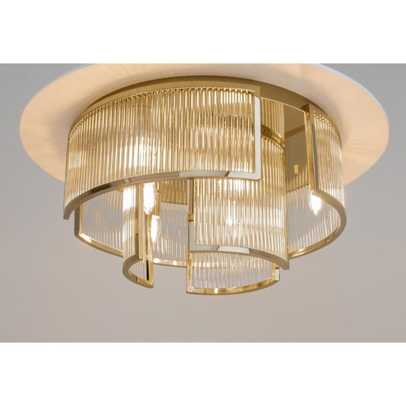 FRAME PLAFONIERA CLASSICA IN METALLO ORO E VETRO TRASPARENTE RIGATO 2 MISURE LAMPADINE ATTACCO E14