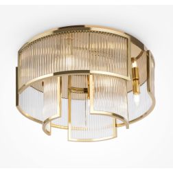 FRAME PLAFONIERA CLASSICA IN METALLO ORO E VETRO TRASPARENTE RIGATO 2 MISURE LAMPADINE ATTACCO E14