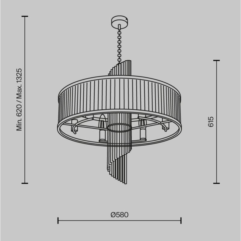 FRAME LAMPADARIO CLASSICO D58 CM IN METALLO ORO E CON VETRO TRASPARENTE RIGATO LAMPADINE ATTACCO E14