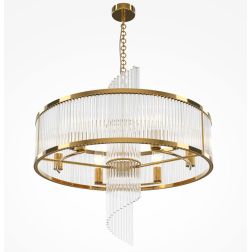 FRAME LAMPADARIO CLASSICO D58 CM IN METALLO ORO E CON VETRO TRASPARENTE RIGATO LAMPADINE ATTACCO E14