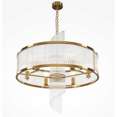 FRAME LAMPADARIO CLASSICO D58 CM IN METALLO ORO E CON VETRO TRASPARENTE RIGATO LAMPADINE ATTACCO E14