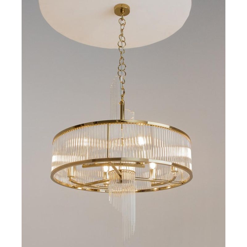 FRAME LAMPADARIO CLASSICO D58 CM IN METALLO ORO E CON VETRO TRASPARENTE RIGATO LAMPADINE ATTACCO E14