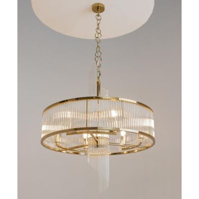 FRAME LAMPADARIO CLASSICO D58 CM IN METALLO ORO E CON VETRO TRASPARENTE RIGATO LAMPADINE ATTACCO E14