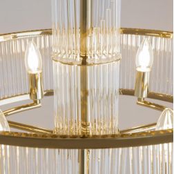 FRAME LAMPADARIO CLASSICO D58 CM IN METALLO ORO E CON VETRO TRASPARENTE RIGATO LAMPADINE ATTACCO E14 2