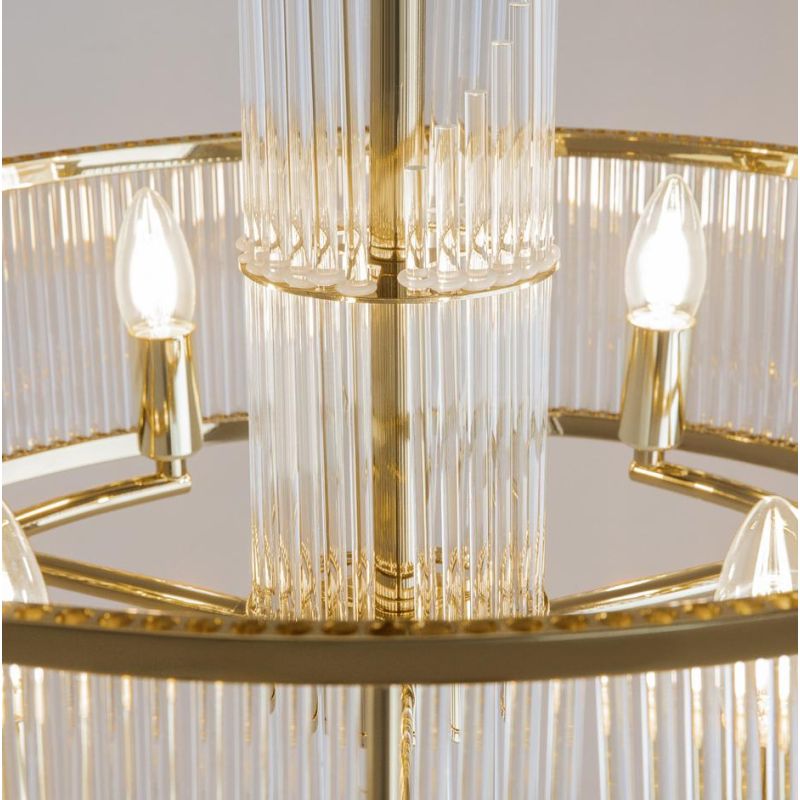 FRAME LAMPADARIO CLASSICO D58 CM IN METALLO ORO E CON VETRO TRASPARENTE RIGATO LAMPADINE ATTACCO E14