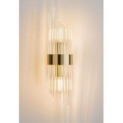 FRAME APPLIQUE CLASSICA IN VETRO TRASPARENTE RIGATO E METALLO ORO LAMPADINE ATTACCO E14 2