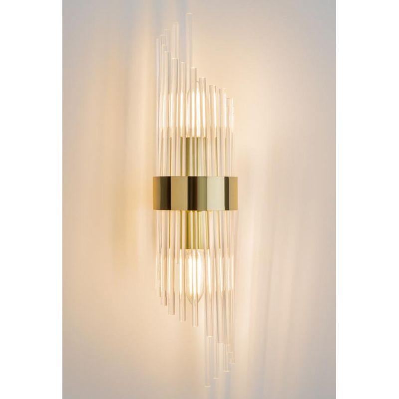 FRAME APPLIQUE CLASSICA IN VETRO TRASPARENTE RIGATO E METALLO ORO LAMPADINE ATTACCO E14