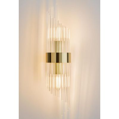 FRAME APPLIQUE CLASSICA IN VETRO TRASPARENTE RIGATO E METALLO ORO LAMPADINE ATTACCO E14