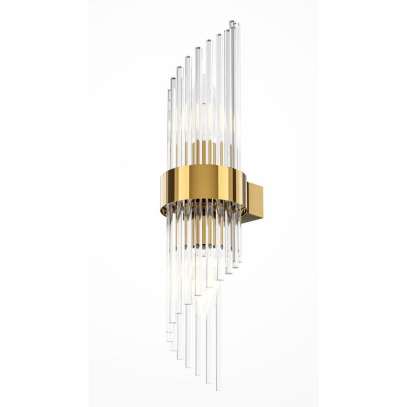 FRAME APPLIQUE CLASSICA IN VETRO TRASPARENTE RIGATO E METALLO ORO LAMPADINE ATTACCO E14