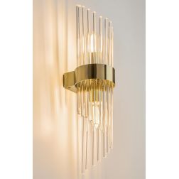 FRAME APPLIQUE CLASSICA IN VETRO TRASPARENTE RIGATO E METALLO ORO LAMPADINE ATTACCO E14