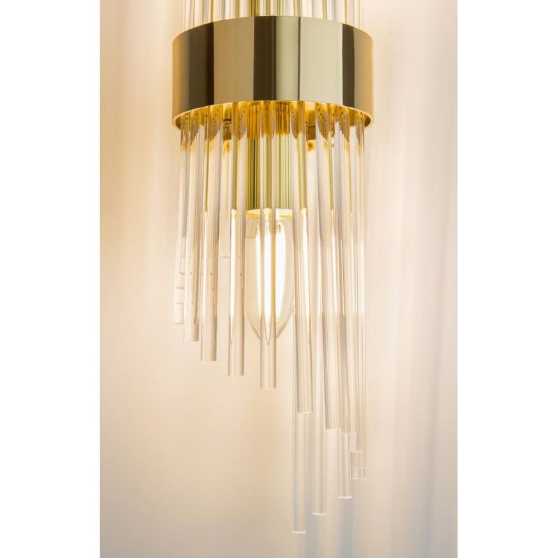 FRAME APPLIQUE CLASSICA IN VETRO TRASPARENTE RIGATO E METALLO ORO LAMPADINE ATTACCO E14