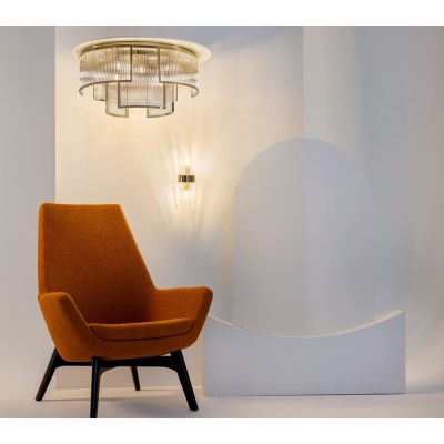 FRAME APPLIQUE CLASSICA IN VETRO TRASPARENTE RIGATO E METALLO ORO LAMPADINE ATTACCO E14