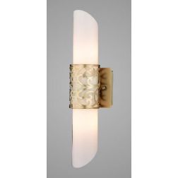 VENERA APPLIQUE IN VETRO BIANCO CON ORNAMENTO IN METALLO OTTONE ALTEZZA 45 CM LAMPADINE ATTACCO E14