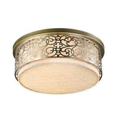 VENERA PLAFONIERA IN TESSUTO DI LINO CON ORNAMENTO IN METALLO FINITURA OTTONE D50 CM LAMPADINE ATTACCO E27