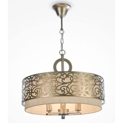 VENERA SOSPENSIONE IN METALLO FINITURA OTTONE CON PARALUME IN TESSUTO DI LINO D46 CM LAMPADINE ATTACCO E14