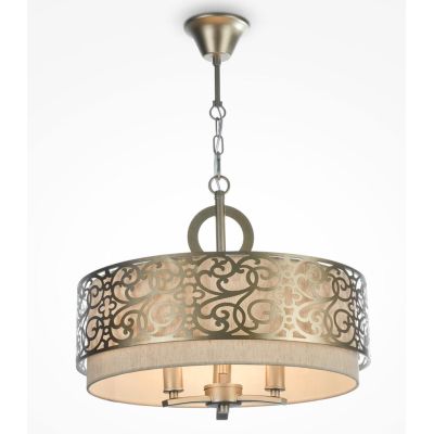 VENERA SOSPENSIONE IN METALLO FINITURA OTTONE CON PARALUME IN TESSUTO DI LINO D46 CM LAMPADINE ATTACCO E14