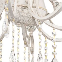 GRACE LAMPADARIO A BRACCI CLASSICO 10 LUCI IN METALLO BIANCO ANTICATO CON PARALUMI IN TESSUTO PLISSE BIANCO 2