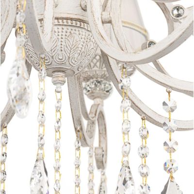 GRACE LAMPADARIO A BRACCI CLASSICO 10 LUCI IN METALLO BIANCO ANTICATO CON PARALUMI IN TESSUTO PLISSE BIANCO
