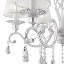 GRACE LAMPADARIO A BRACCI CLASSICO 6 LUCI IN METALLO BIANCO ANTICATO CON PARALUMI IN TESSUTO PLISSE BIANCO 2