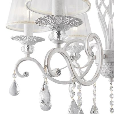 GRACE LAMPADARIO A BRACCI CLASSICO 6 LUCI IN METALLO BIANCO ANTICATO CON PARALUMI IN TESSUTO PLISSE BIANCO